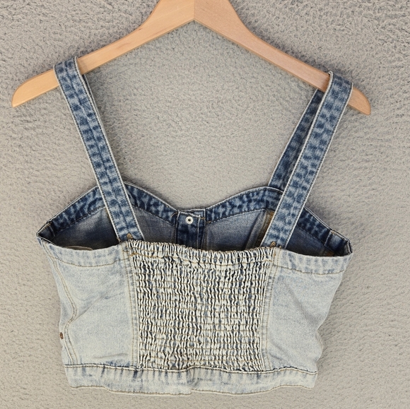 Blank Nyc Call Back Denim Bustier Snap Top Light-Medium Wash Adj Button Strap - Picture 6 of 11